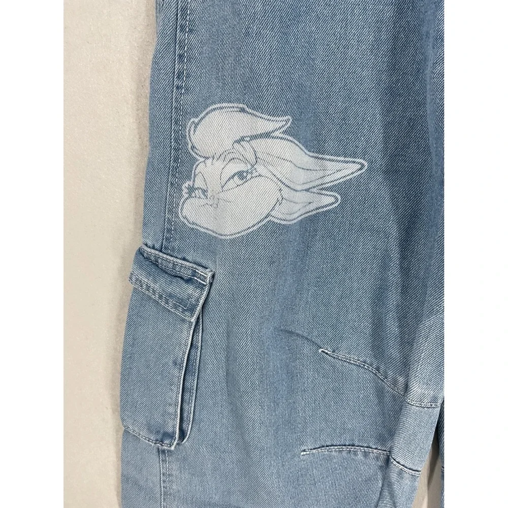 Justice Girls Looney Tunes Cargo Barrel Jeans Bugs Bunny Lola Blue 14 Slim NWT